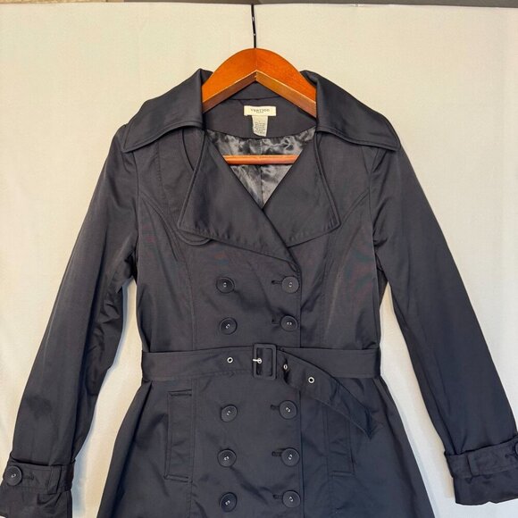 Vintage Y2K Vertigo Paris Black Double Breast Knee Length Trench Coat Size Large - Picture 3 of 16